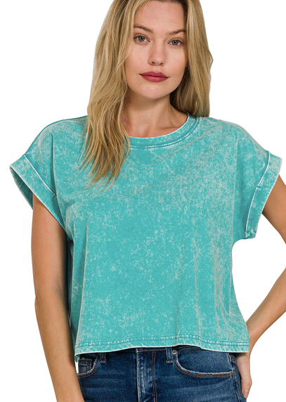 Harper Washed Cotton Tee - Light Teal
